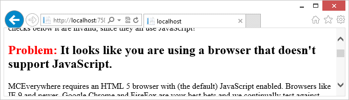 Browser does not Support JavaScript Warning